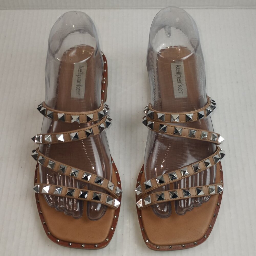 Kellparker Tan Silver Studded Slip On Sandals